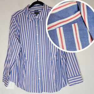 Talbots Blue Red White Stripe Long Sleeve Button Shirt Cotton Spandex 18W Petite
